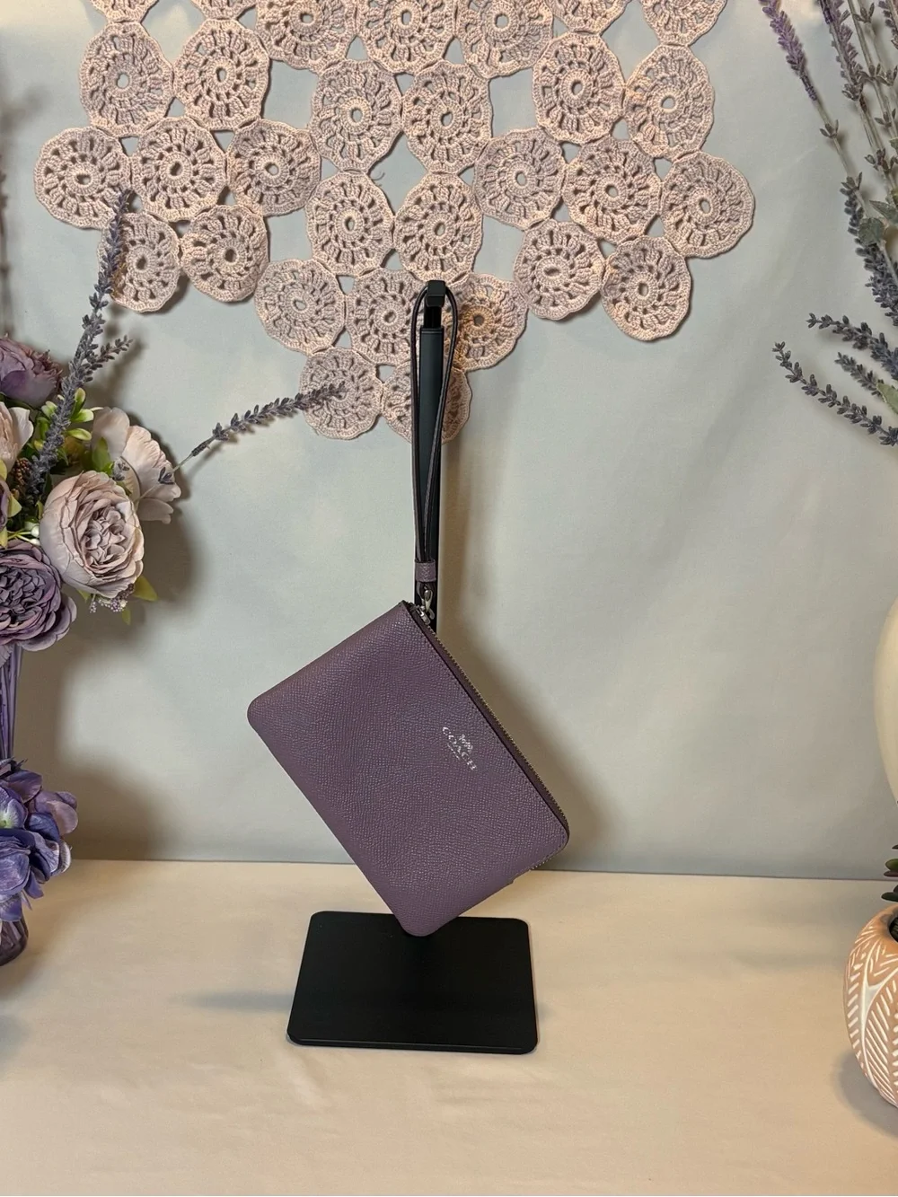 Coach Plum Pebbled Leather Wristlet